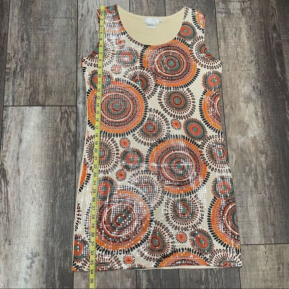 Adore Sequin Sleeveless Retro Dress Orange Cream Tan Black Turquoise Size Medium - Picture 12 of 13